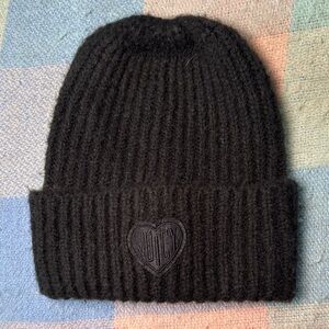 Juicy Couture Black Ribbed Heart Logo Beanie One Size Soft